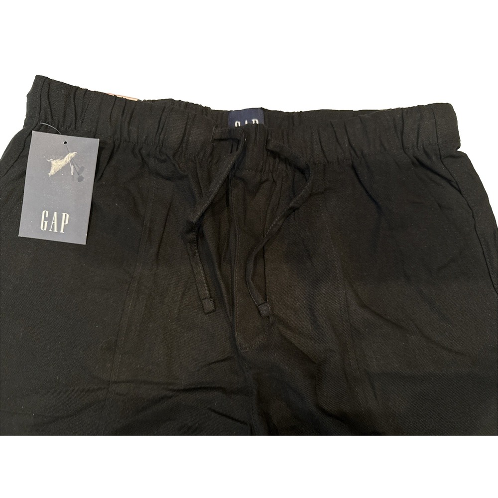 Gap Pull-on Linen Pant Women Small Black New Wide Leg Elastic Waist Drawstring